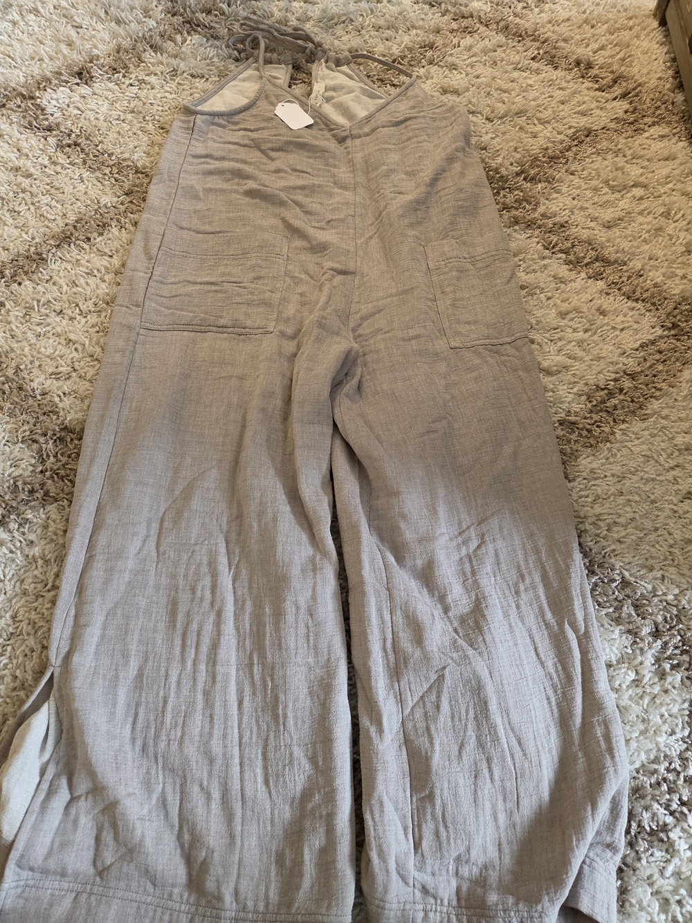 By Together Light Taupe Wide-Leg Linen-Blend Jumpsuit